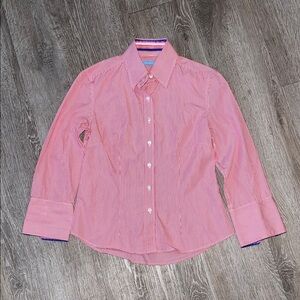 J. McLaughlin Red and White Striped Shirt fitted business career size 2